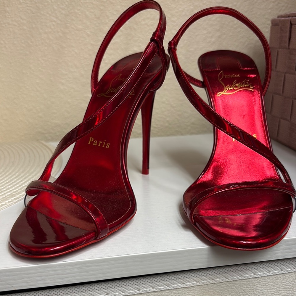 Christian Louboutin Red Metallic Strappy Stiletto Sandals